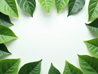 Naklejka premium Floral frame template. Green leaves border. Leaf frame banner