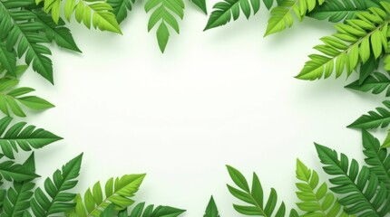 Floral frame template. Green leaves border. Leaf frame banner