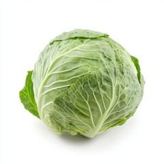 Fototapeta premium Fresh green cabbage with vibrant leaves, perfect for salads, garnishes, and healthy meals.