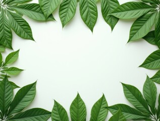 Floral frame template. Green leaves border. Leaf frame banner