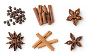 Cloves, anise and cinnamon isolated on white background