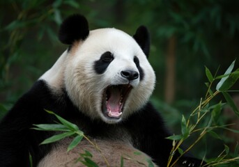 Obraz premium Yawning Giant Panda in Bamboo Forest