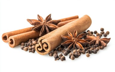 Cloves, anise and cinnamon isolated on white background