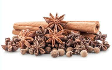 Cloves, anise and cinnamon isolated on white background