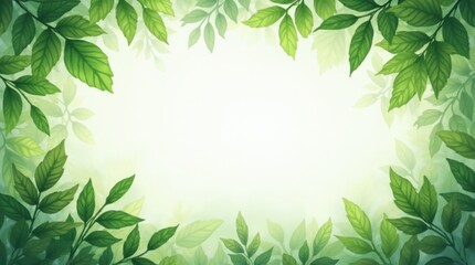Fototapeta premium Floral frame template. Green leaves border. Watercolor leafs frame banner