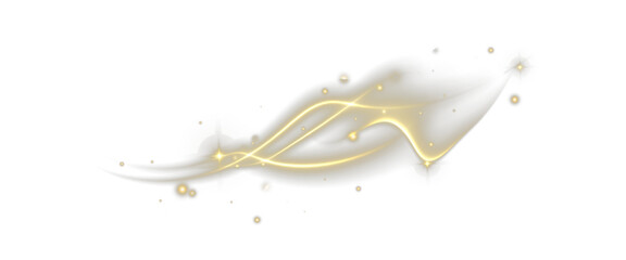 Vector png background with gold glowing lines. Gold glowing lines of speed. Light glow effect. Light trail wave, fire trail line and glow curve swirl.