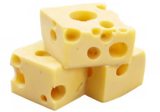 Yellow Cheese Cubes Stacked with Hole, transparent background - Food Photography Composition