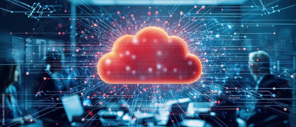 Poster a red cloud with a white outline is displayed on a computer screen