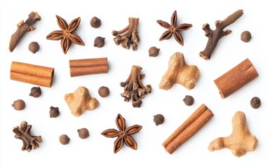 Cloves, anise and cinnamon isolated on white background