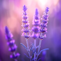 Naklejka premium Lavender Sprig in Soft Pink and Purple Glow