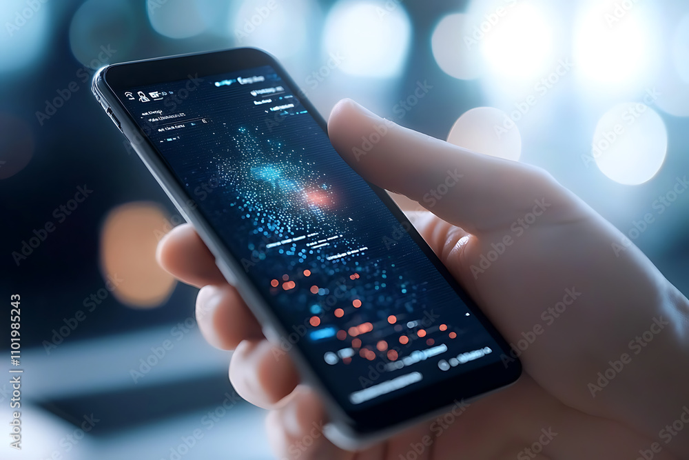 Poster ai-powered hologram malware detection response on smartphone digital environment technology concept 