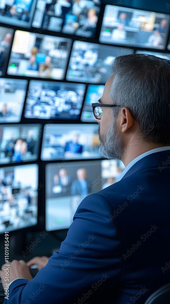Poster surveillance operation control room digital monitoring high-tech environment professional viewpoint 