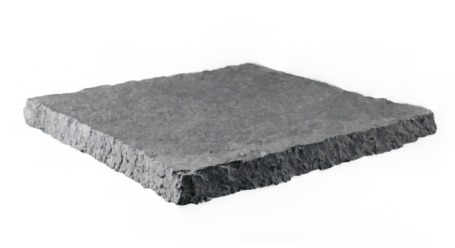 Black square-shaped textured slate or stone object with rough, jagged edges, worn appearance, against a dark background.