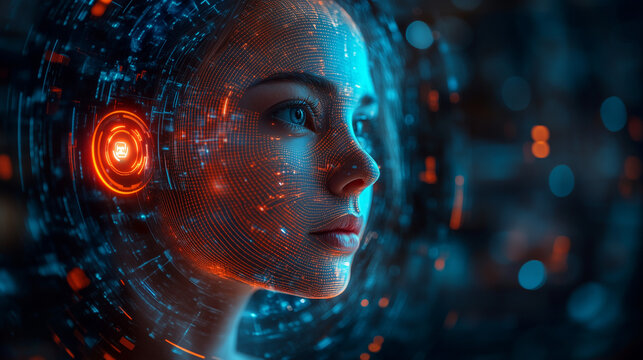 frau schuat nach rechts in den cyberkosmos data