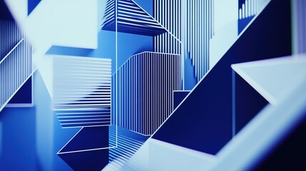 Obraz premium Abstract Blue Geometry: A mesmerizing digital art piece featuring an intricate arrangement of blue geometric shapes