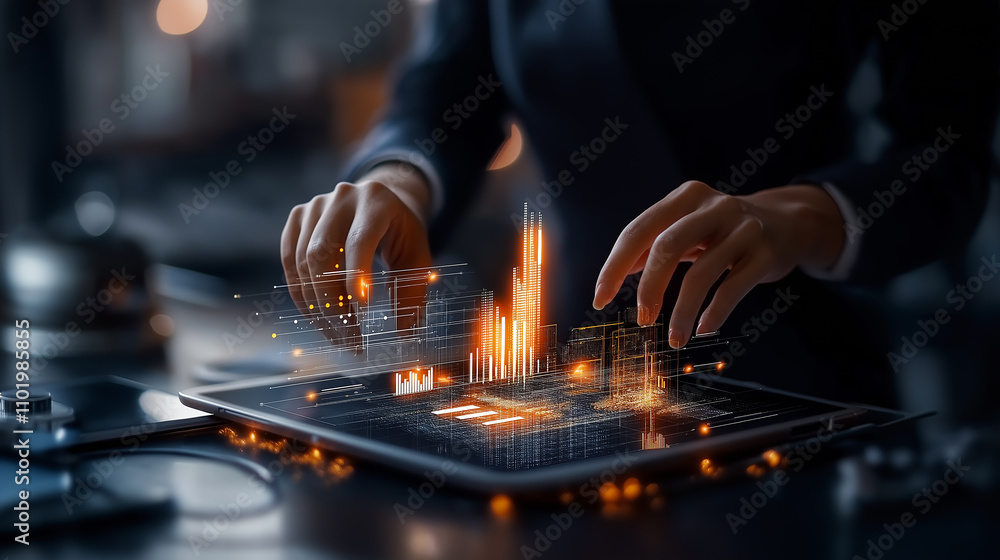 Aufkleber business professional using advanced tablet to analyze data visualizations