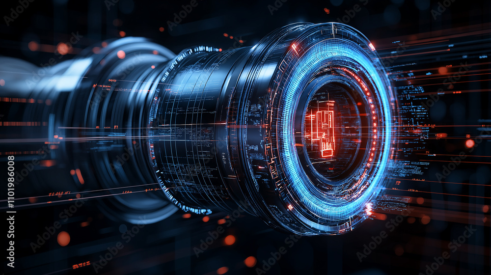 Aufkleber futuristic digital lock with glowing circuits and data streams