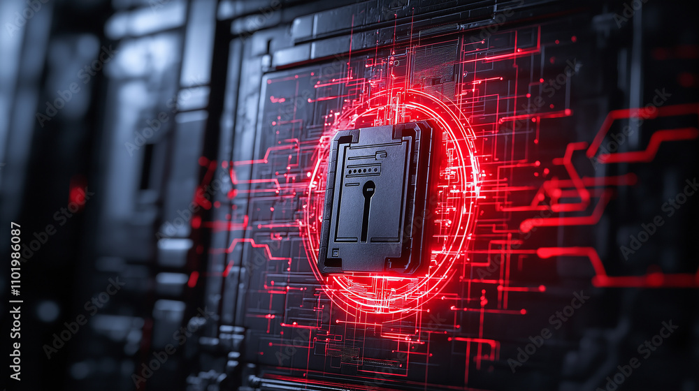 Aufkleber digital lock with glowing red circuitry, symbolizing security and technology