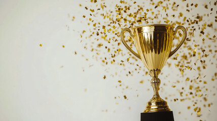 Golden Trophy Surrounded by Confetti Celebrates Victory