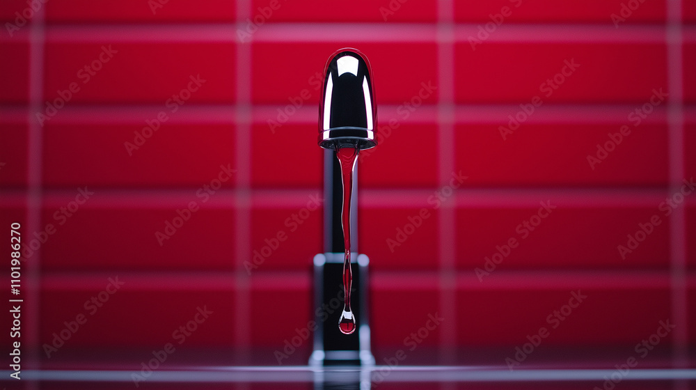 Poster close up of dripping faucet in dimly lit space, creating serene atmosphere
