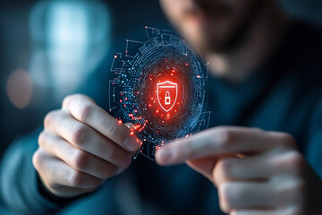 Holographic cyber alert ai-driven security in a neon-lit digital environment