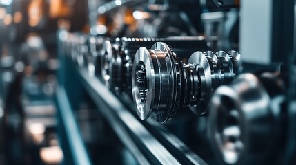 Fototapeta premium Close-up of industrial machinery showcasing metallic components and precision engineering.