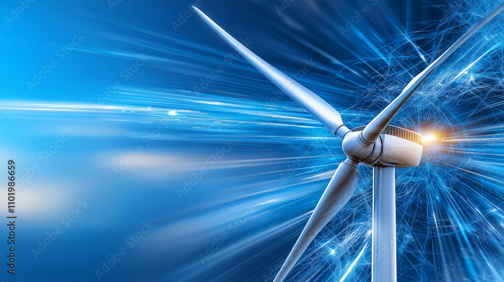 Poster close up of wind turbine generating renewable energy in motion