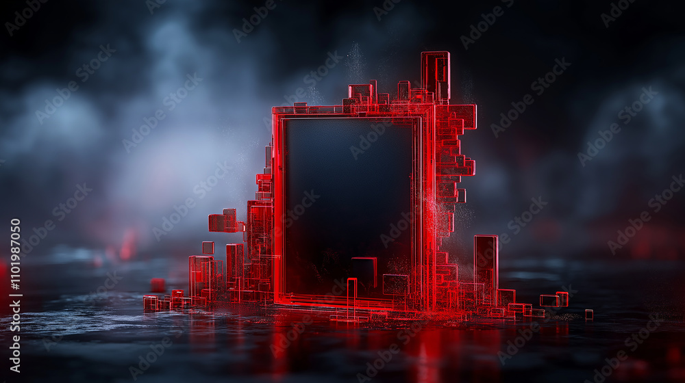 Poster conceptual image of cybersecurity threats with red frame