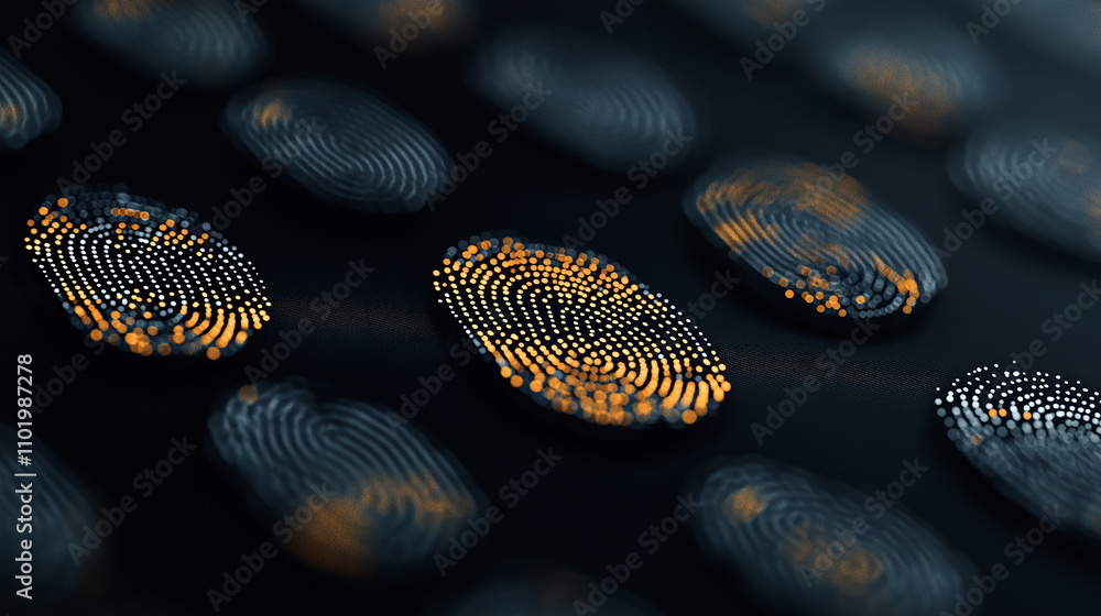 Poster Digital fingerprints on dark background representing security and identity