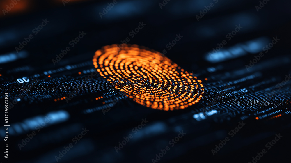 Poster digital fingerprint on screen representing security and technology