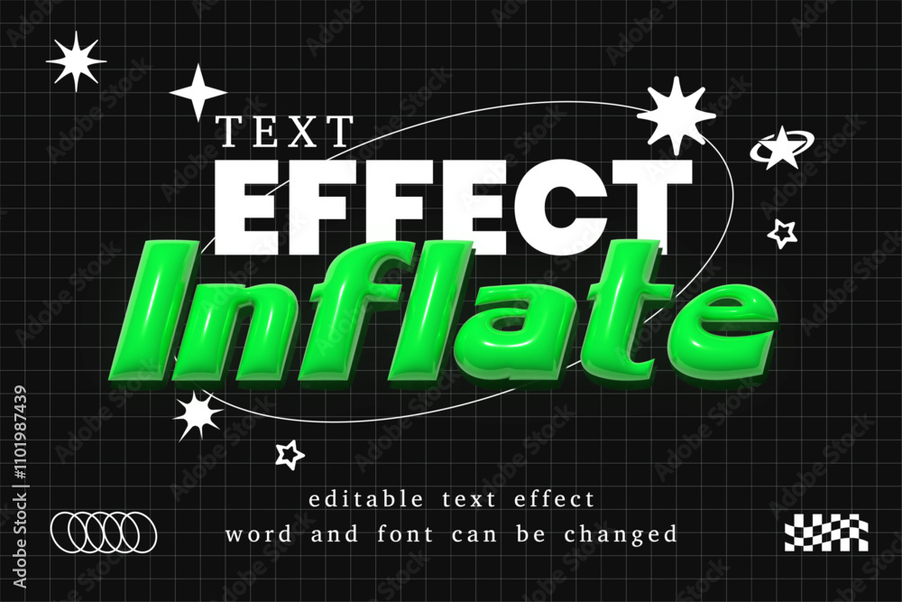 Poster y2k inflate editable text effect. retro chrome 3d text style