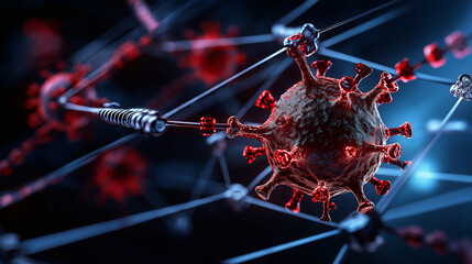 digital network being infiltrated by malware, showcasing virus connections