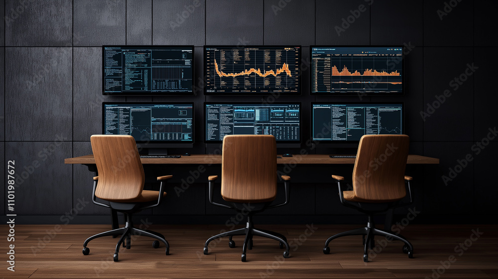 Aufkleber futuristic control room with advanced monitoring displays and chairs