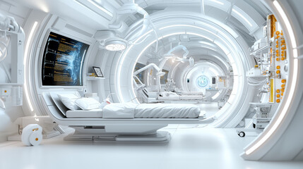 futuristic hospital with advanced medical technology and clean design