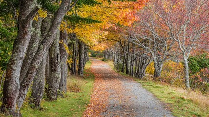 Naklejka premium Autumnal path through colorful trees.