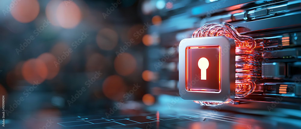 Poster holographic quantum key exchange event cybersecurity lab digital technology neon accents close-up vi