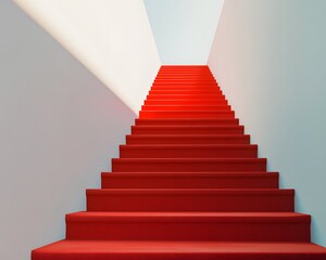 Fototapeta premium The red-carpeted stairs symbolize societal recognition and opportunities. Each step reflects graceful growth, a journey of honor and pride, and a dream fulfilled with beauty and success.
