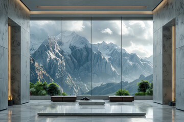 modern and stylish interior with impressive views of the mountain landscape