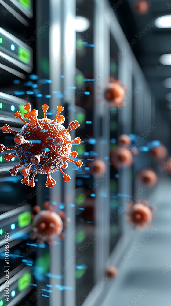 Poster holographic virus detection in data centers technology innovation digital environment futuristic per