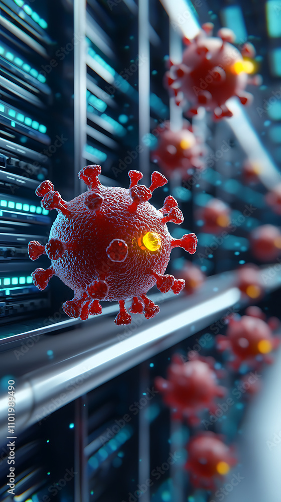 Poster holographic virus detection technology digital lab 3d visualization scientific environment close-up 