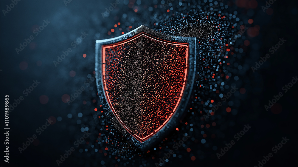 Poster glowing shield icon representing digital security and protection