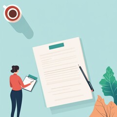 Finance customercontract adviser, customer reviewing financial agreement and copy space, flat design illustration