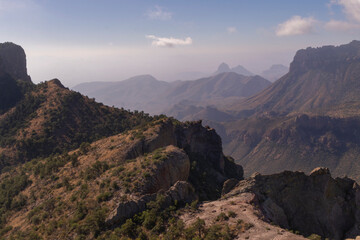 A scenic view from the summit of Lost Mine in the Chisos Basin in Big Bend National Park, Texas.