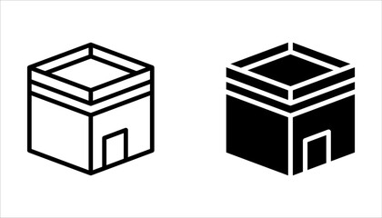 Kaaba icon set. Saudi Arabia stone building or mecca landmark symbol on white background