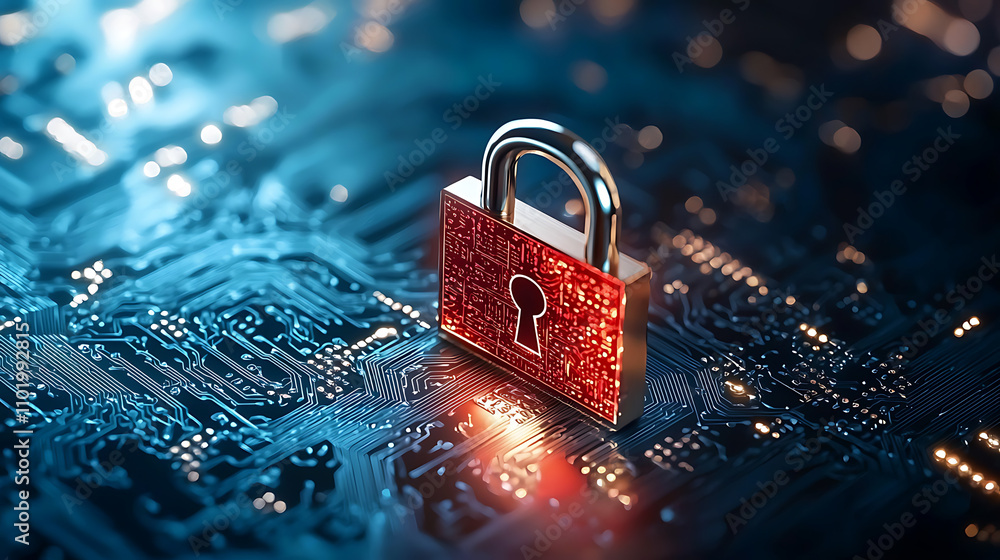 Poster cybersecurity innovation quantum hologram lock digital space technology visualization futuristic env