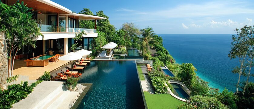 Modern villa with stunning ocean view and pool.