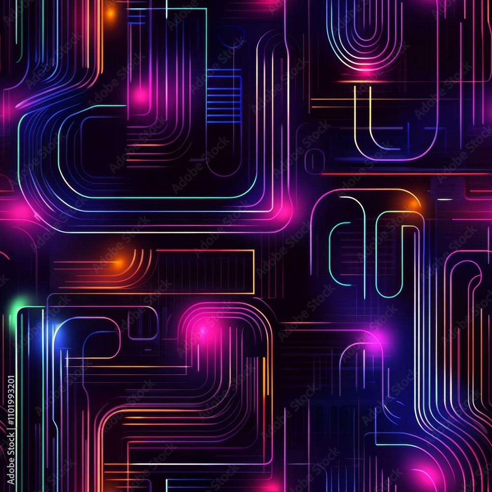 Poster vibrant neon circuit pattern design