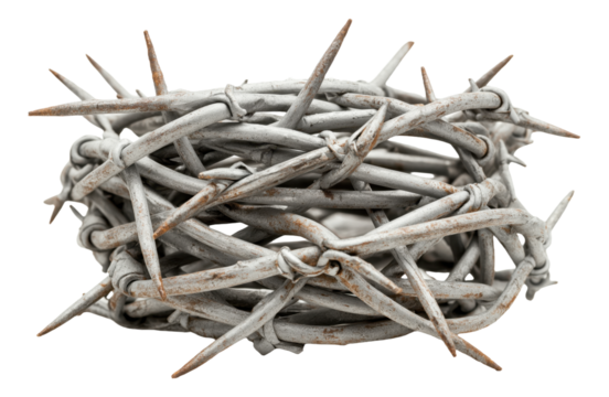 Close-up of a crown of thorns with sharp spikes