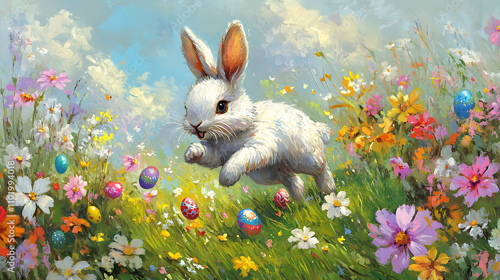 Wall mural easter bunny with easter eggs