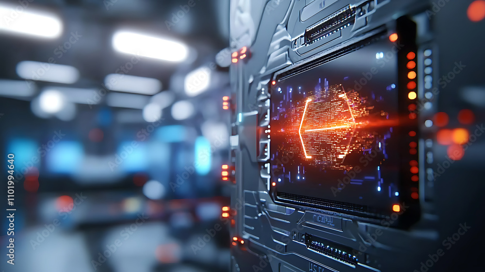 Poster quantum secure data transfer hologram shield technology in a futuristic environment advanced concept